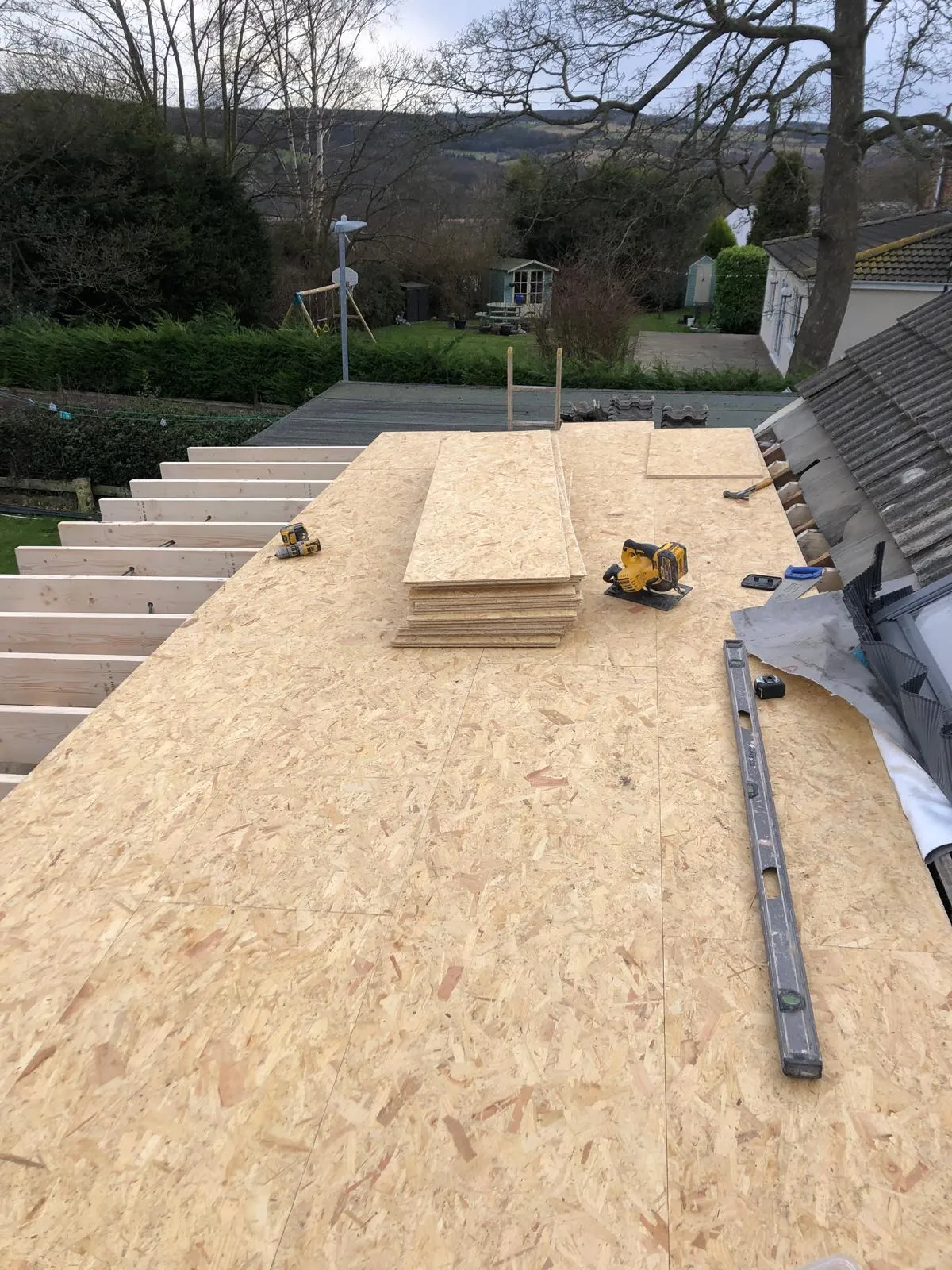Extension roof boarded out with new decking